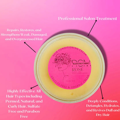 Rose Conditioning Creme - Nourish and Revitalize Your Hair with Organic Rose Essential Oil - Chemical-Free, Cruelty-Free, and Ethically-Sourced - Realm Concept Market