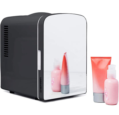 SkinFridge Chefman Portable Mirrored Beauty Fridge With LED Lighting 4 Liter Mini Refrigerator, Skin Care, Makeup Storage, w/Mirror & Light | Realm Concept Market - Realm Concept Market