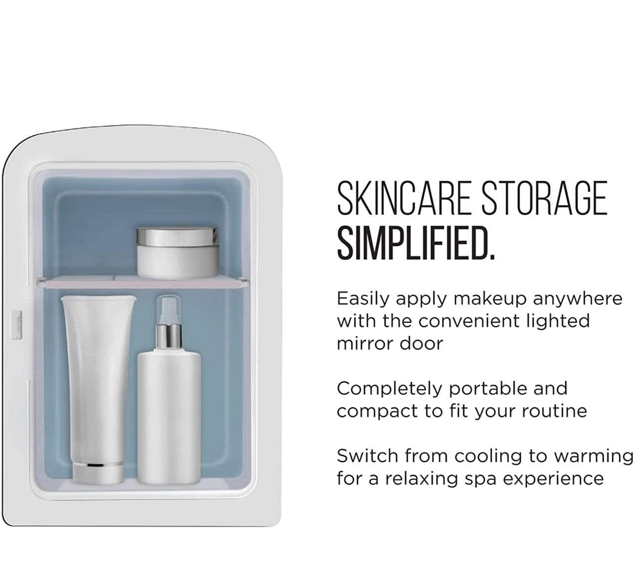 SkinFridge Chefman Portable Mirrored Beauty Fridge With LED Lighting 4 Liter Mini Refrigerator, Skin Care, Makeup Storage, w/Mirror & Light | Realm Concept Market - Realm Concept Market