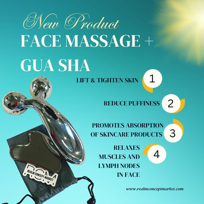 Stainless Steel Gua Sha and Facial Massager Set - Enhance Your Skin's Radiance and Relaxation with Microcurrent Technology - Realm Concept Market